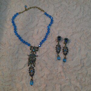 Heidi Daus Tanzanite & Aquamarine Swarovski Crystal Necklace Earring